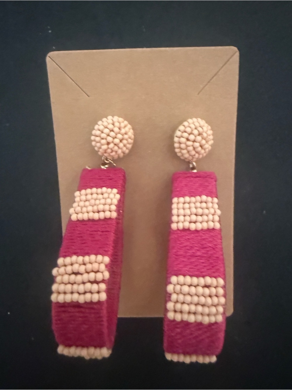 Handmade Pink Bead Stripe seed bead Drop Earrings - Unbranded